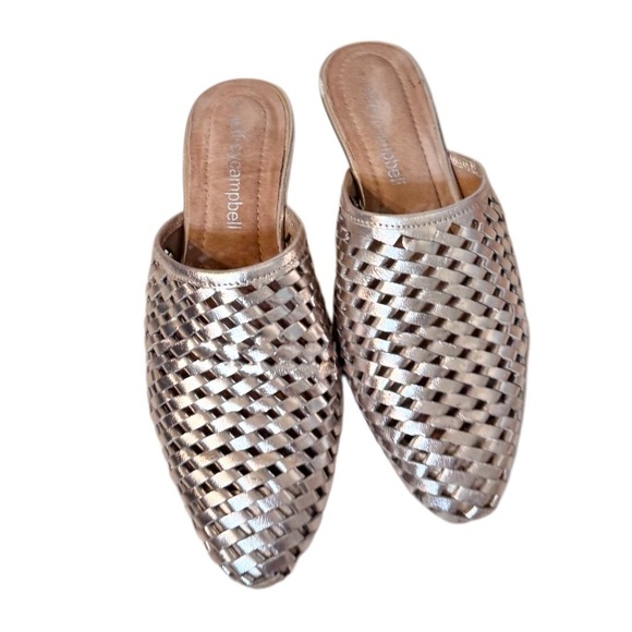 Nordstrom Jeffrey Campbell DASHI gold woven slides WOMEn’s shoes size 6 - Picture 14 of 16